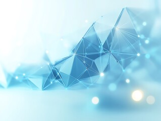 Futuristic low-poly geometric abstract design with blue wireframe and glowing orange network connections