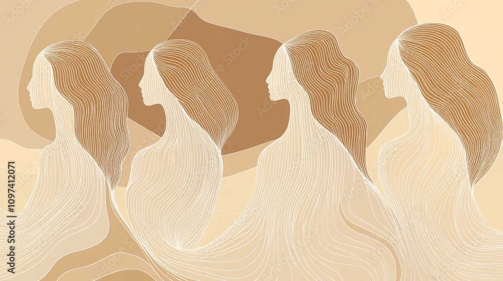 Poster textured abstract artwork of women’s profiles fading into one another symbolizing connection shared 