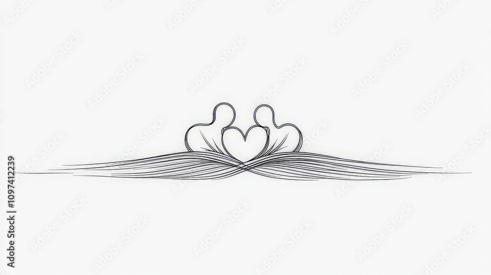 Poster minimalist line art of two doves with intertwined wings symbolizing peace unity and collaborative ha