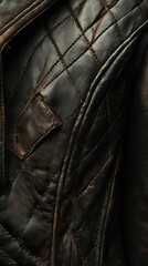 Fototapeta premium Dark Brown Quilted Leather Jacket Texture: Vintage Style and Fashion Photography