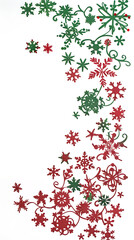 Fototapeta premium Decorative Winter Wonderland Border with Red and Green Snowflakes, Whimsical Floral Elements, and Festive Patterns Perfect for Holiday-Themed Designs and Greeting Cards