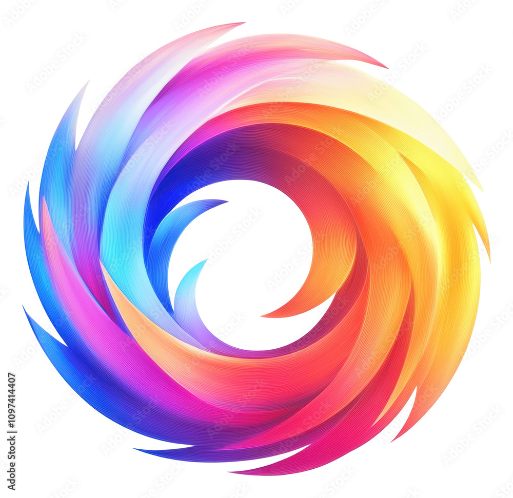 Poster holographic logo with shimmering colors in a vibrant swirl pattern isolated on transparent backgroun