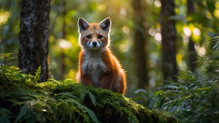 Fototapeta premium Wild fox beauty captured in the heart of a green forest