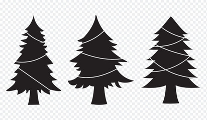 Pine icon set. Fir tree vector set.