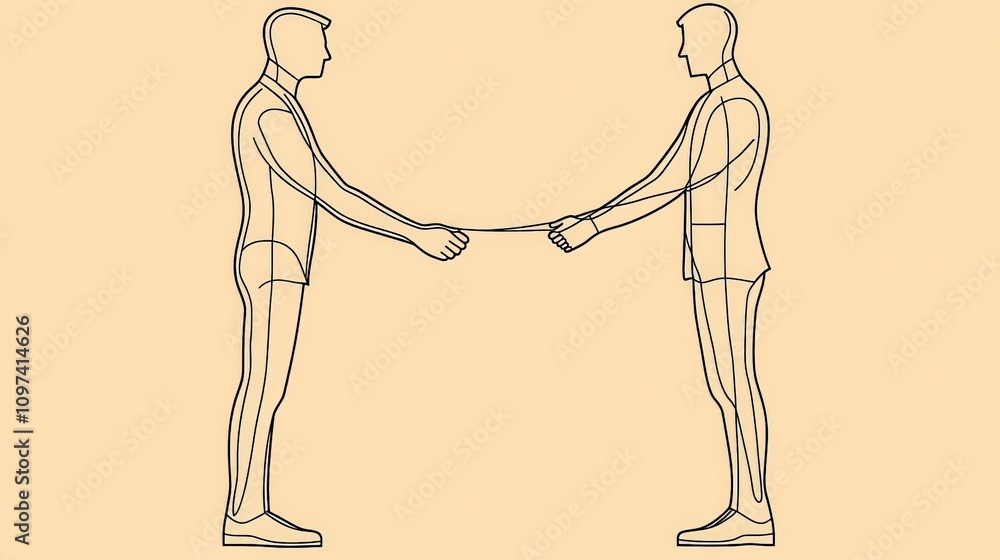Poster sketch style illustration of two standing figures shaking hands symbolizing trust negotiation and co