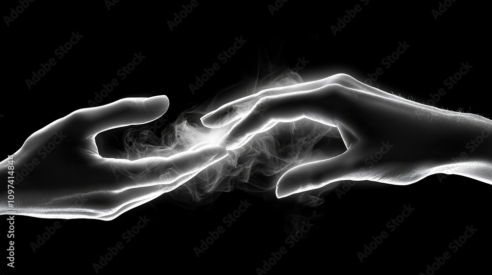 Aufkleber ethereal connection: a symbolic representation of unity and touch in a mystical black and white scen