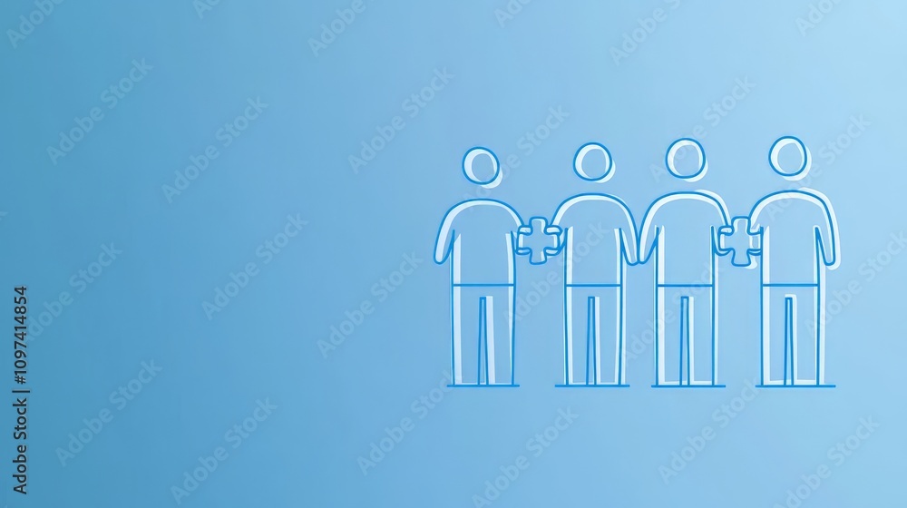 Poster simplified sketch of four individuals standing in a line symbolizing equality order and social conne