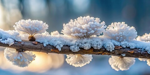 Fototapeta na wymiar Delicate white snow fungus on a branch, snow fungus, Tremella fuciformis, delicate, white, fungus, branch, natural