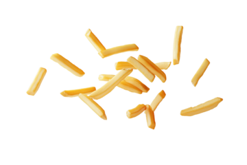 French fries floating on transparent background