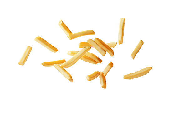 French fries floating on transparent background