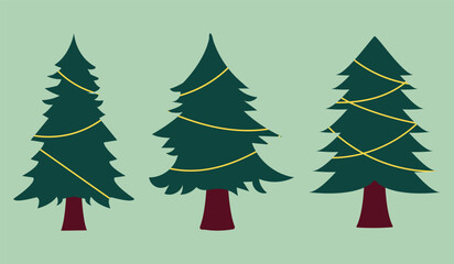 Pine icon set. Fir tree vector set.