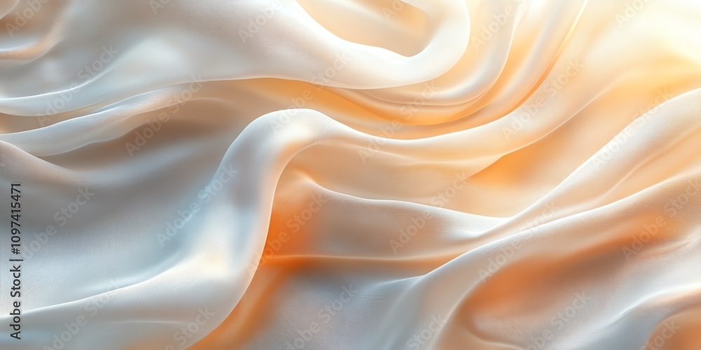 Poster a close-up view of soft, flowing silk fabric with gentle folds and warm light.