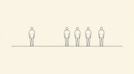 Fototapeta premium Minimalist illustration of figures standing in a row symbolizing unity equality and teamwork with a clean beige design