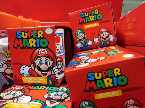 Super Mario Merchandise Display at Retail Store