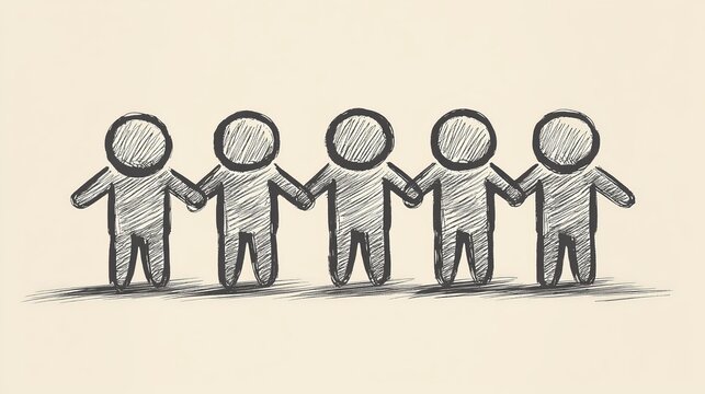 Dynamic line art of figures linked in a circular motion symbolizing collaboration unity and synergy with a conceptual and artistic design