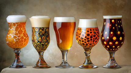 Craft Beer Glasses: Artistic Designs, Frothy Ales, and Intricate Patterns