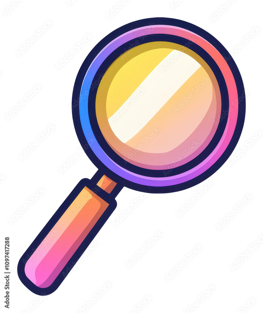 Poster magnifying glass icon representing searching for information online isolated on transparent backgrou