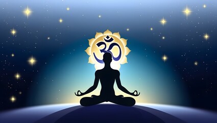 3D illustration of a silhouette of a person meditating, calm and relaxed.