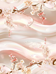 Elegant Floral Pattern with Soft Waves and Delicate Blooms in Pastel Shades for Background Design and Creative Projects