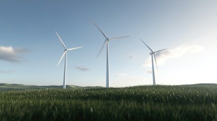 Fototapeta premium Renewable energy, wind turbines converting natural wind power into electricity, sustainable energy solutions, reducing carbon emissions for a cleaner, eco-friendly future.