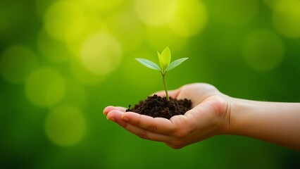 Small Plant Into The Ground - Hands Planting Young Tree With Sunlight And Flare Effects
