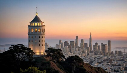 Obraz premium Coit Tower at Dawn, San Francisco Skyline