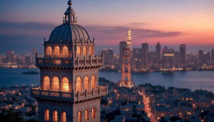 Fototapeta premium Close-Up Coit Tower with San Francisco Skyline