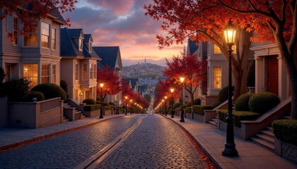 Obraz premium Twilight on Historic Lombard Street