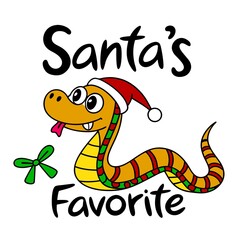  a cute Snake with text  Santa's favorite on white background
