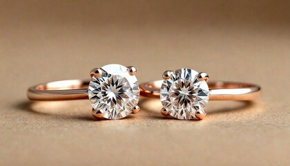 Fototapeta premium Contrasting Diamond Solitaires in Rose Gold