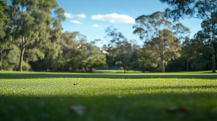 Lush green golf course landscape on a sunny day in a serene environment