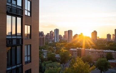 Obraz premium Sunrise cityscape view from apartment building.