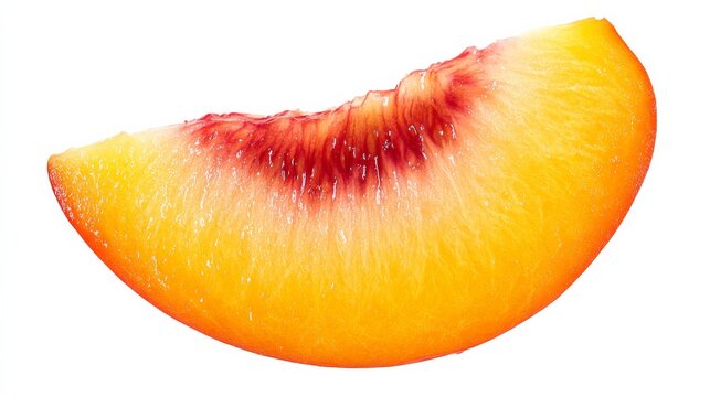 A juicy slice of nectarine with its vibrant orange flesh and fuzzy skin, Each slice&rsquo;s rich color and subtle imperfections captured with precision