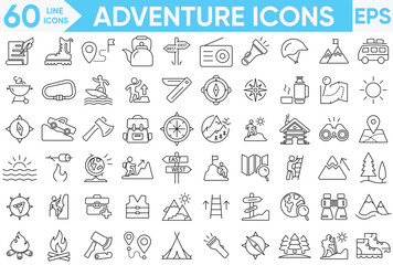 Adventure line icon set. Containing climb, mountains climber and more. Solid vector icons collection.vector and illustrator set.