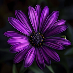 Obraz premium Stunning Close-Up of a Vibrant Purple Flower in Full Bloom Showcasing Delicate Petals and Intricate Details Against a Dark Background