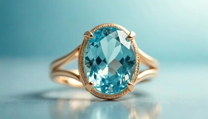 Close-Up Aquamarine Ring on Soft Gradient