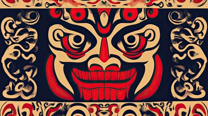 Abstract Digital Artwork Featuring a Stylized Face with Red and Black Elements