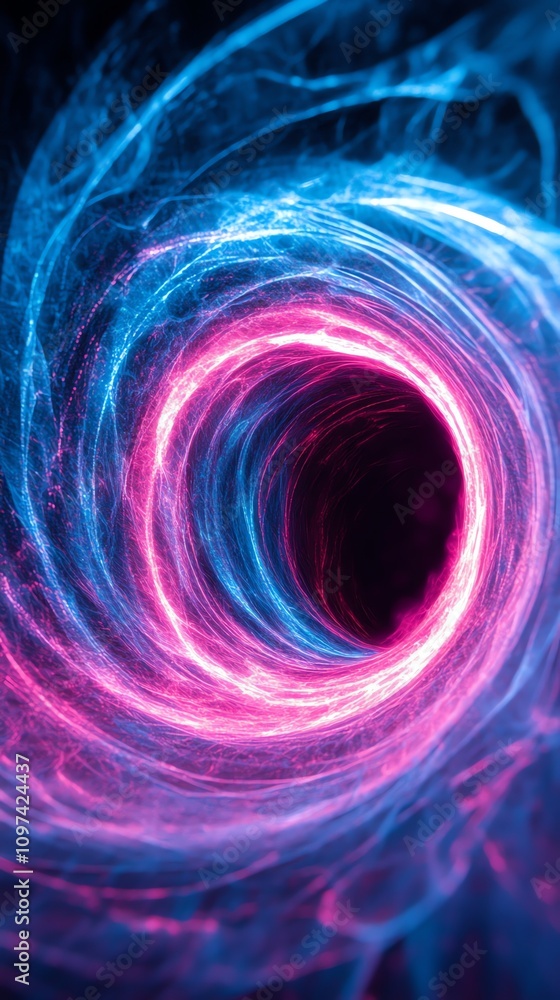 Poster a swirling vortex of vibrant blue and pink energy, creating a mesmerizing visual effect.