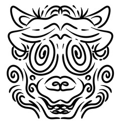 illustration of a cow's head using expressive line techniques