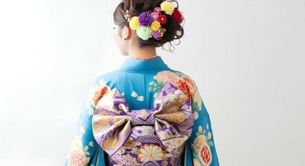 Fototapeta premium 日本の女性、青色の着物姿｜Japanese woman in blue kimono