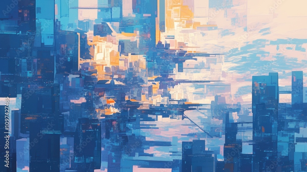 Poster a surreal cityscape with buildings made of abstract concepts and emotions instead of physical materi