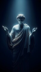 The statue is carved from marble, its surface worn smooth by time and touched by the hands of countless worshippers. It depicts a divine figure, likely a god or goddess from Greek or Roman mythology. 