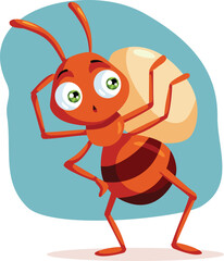 Little Ant Carrying a Grain on its Back Vector Cartoon. Busy snot worker gathering food for the cold season
