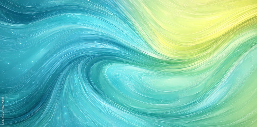 Poster a swirling abstract design in blue and green hues, evoking a sense of calm and flow.