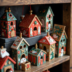 Naklejka premium Charming handcrafted village homes displayed in a cozy wooden setting, photography of still life concept.