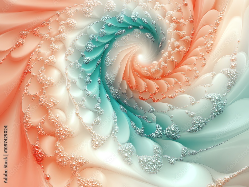 Poster A colorful, swirling fractal pattern with soft gradients and bubbles, evoking a sense of motion.