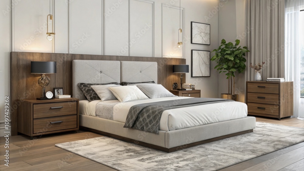 Poster sleek builtin nightstands are seamlessly integrated on either side of the bed showcasing clean lines