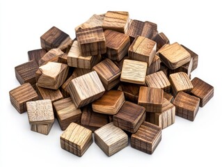 Wooden blocks in various shades stacked together, showcasing natural textures