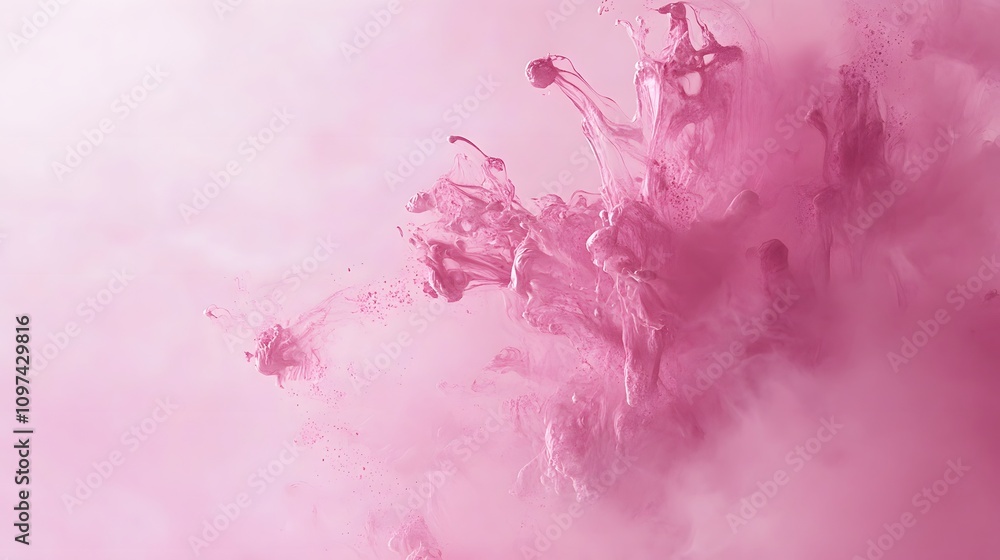Poster abstract pink fluid art creating a dynamic, ethereal atmosphere.