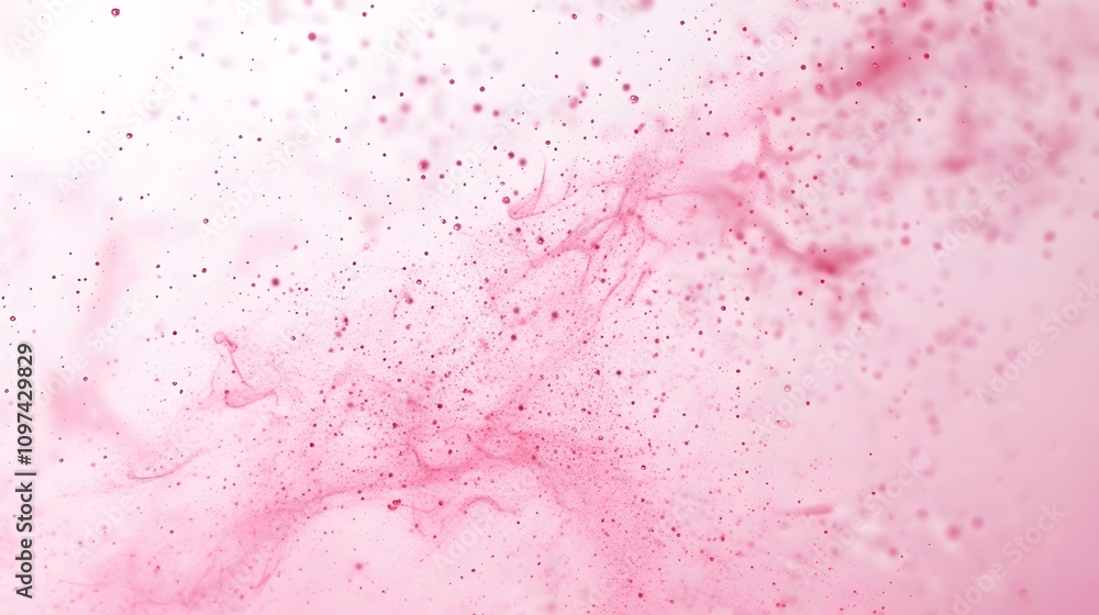 Poster abstract pink fluid motion with particles creating a dreamy atmosphere.